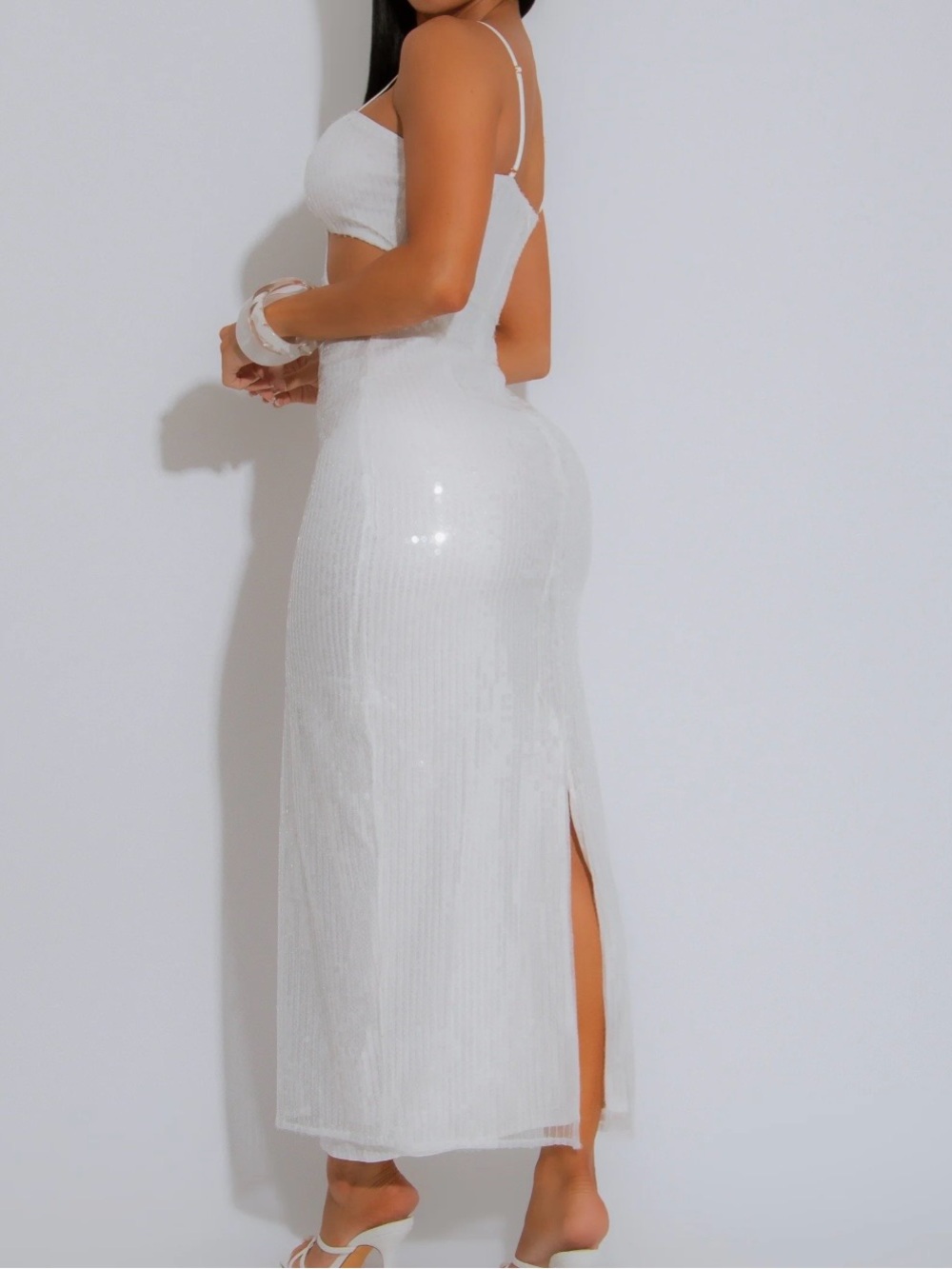 Trend Setter Diva Boutique White Sequin Cutout Maxi Dress - Picture 2 of 3